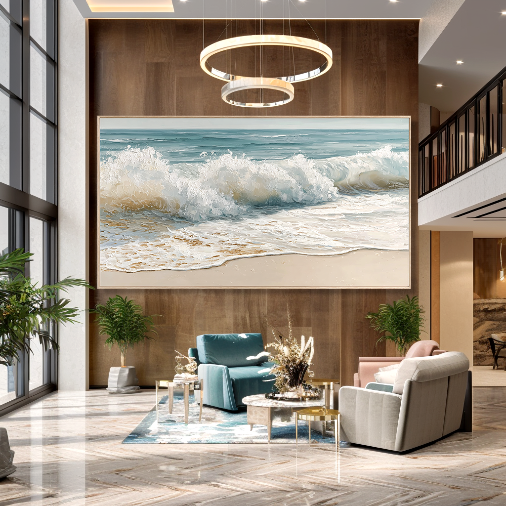 Coastal Serenity – Hand-Painted Textured Ocean Wave Canvas Art