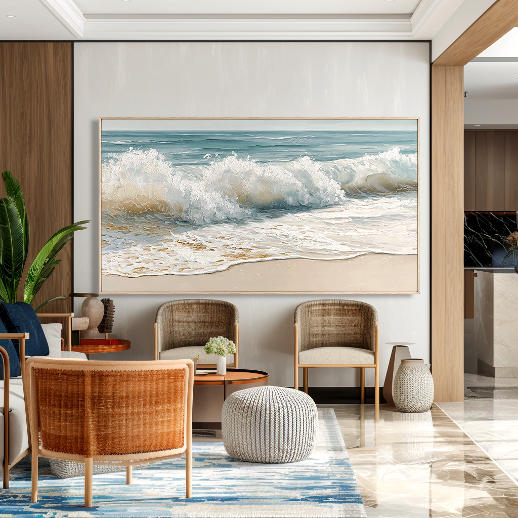 Coastal Serenity – Hand-Painted Textured Ocean Wave Canvas Art