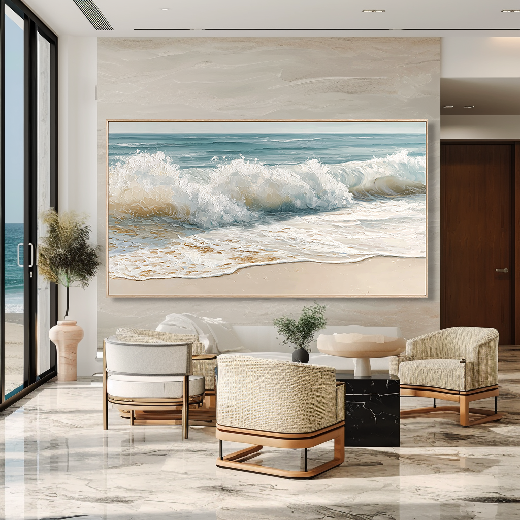 Coastal Serenity – Hand-Painted Textured Ocean Wave Canvas Art