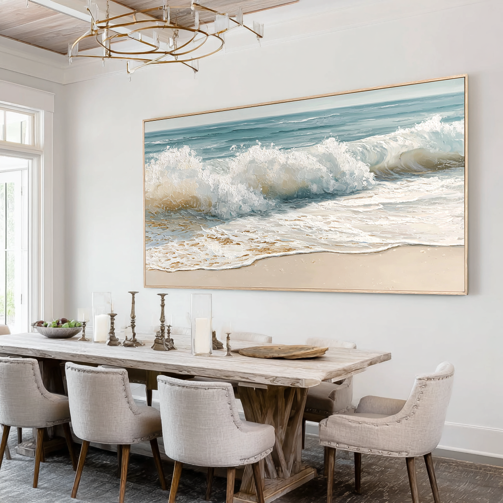 Coastal Serenity – Hand-Painted Textured Ocean Wave Canvas Art