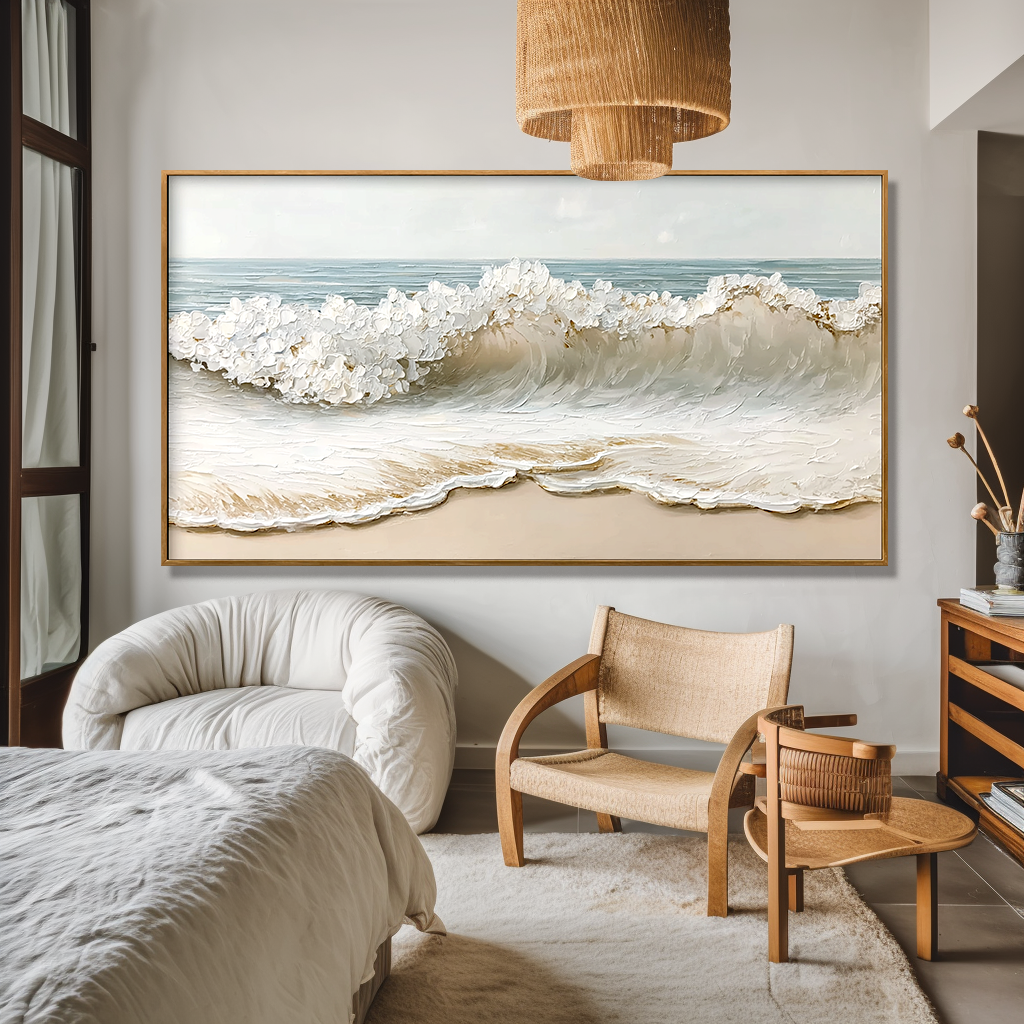 Coastal Light Waves – Textured Ocean Wall Art – Hand Painted Seascape