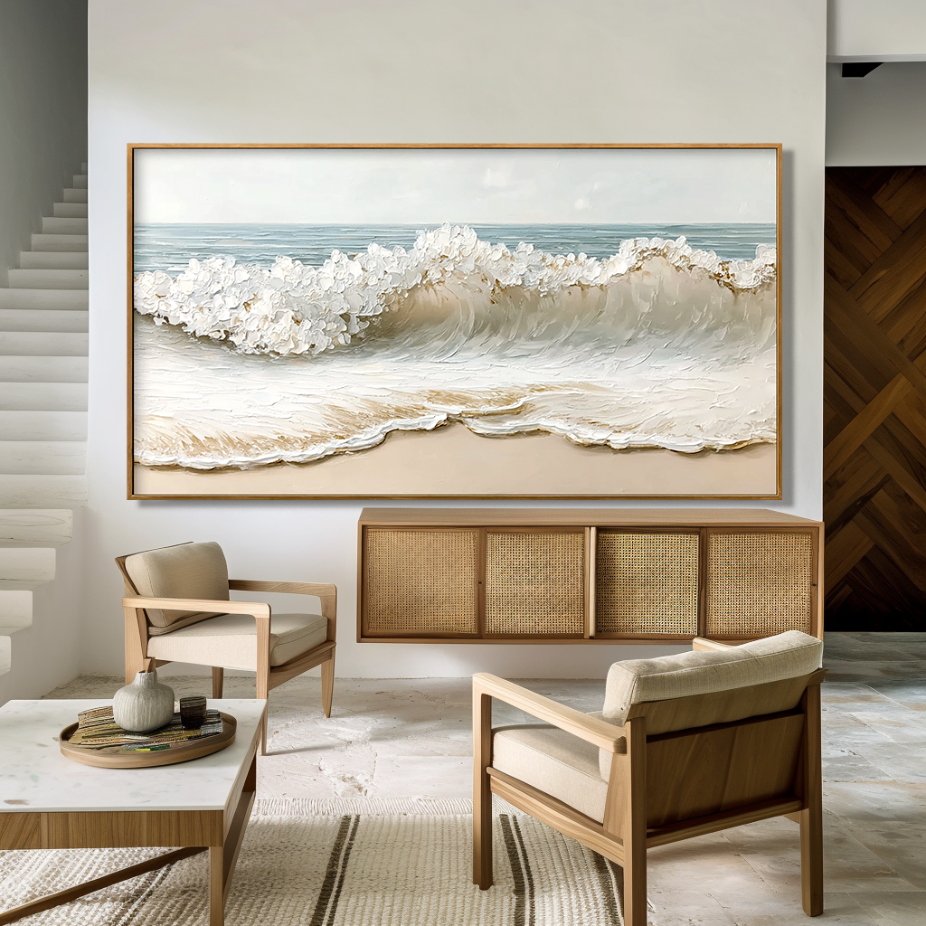 Coastal Light Waves – Textured Ocean Wall Art – Hand Painted Seascape