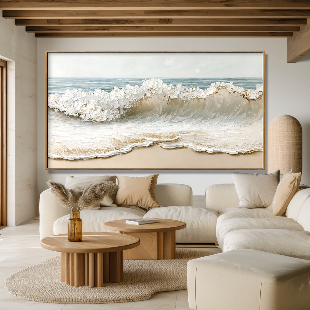 Coastal Light Waves – Textured Ocean Wall Art – Hand Painted Seascape