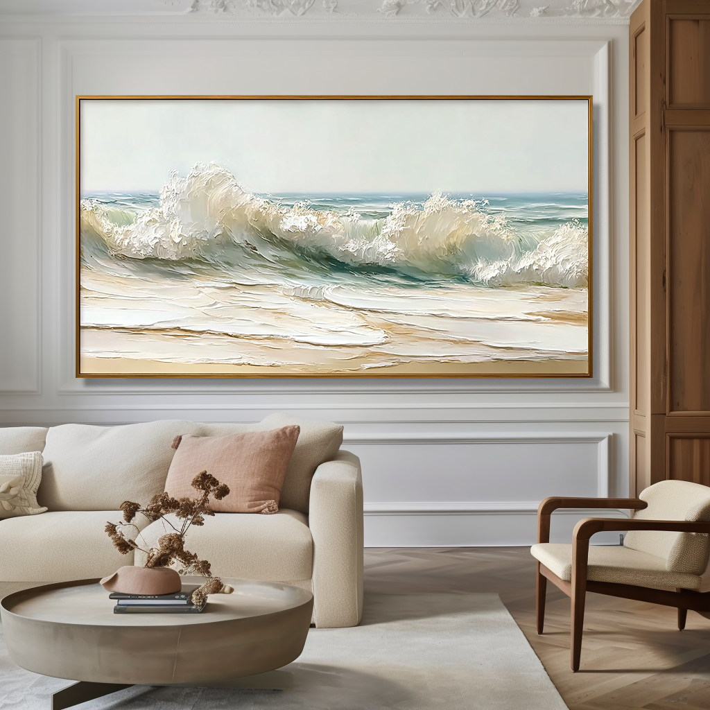 Rising Tide – Textured Ocean Wave Wall Art – Hand Painted Coastal Canvas