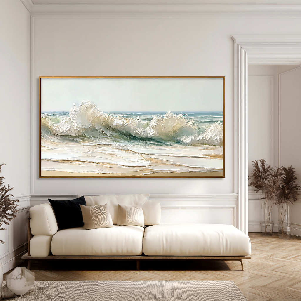 Rising Tide – Textured Ocean Wave Wall Art – Hand Painted Coastal Canvas