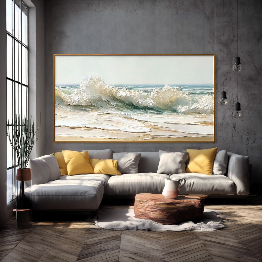 Rising Tide – Textured Ocean Wave Wall Art – Hand Painted Coastal Canvas