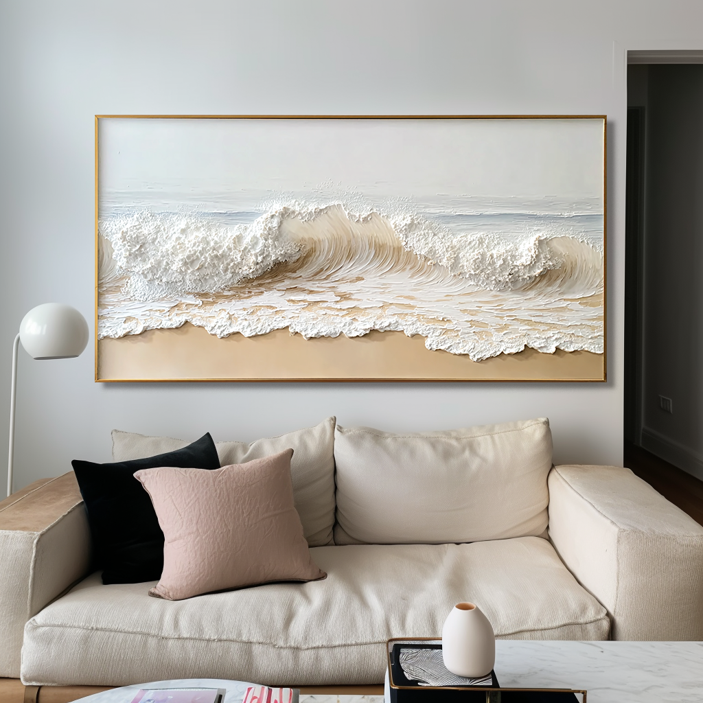 Ivory Break – Textured Ocean Wave Wall Art – Hand Painted Coastal Canvas