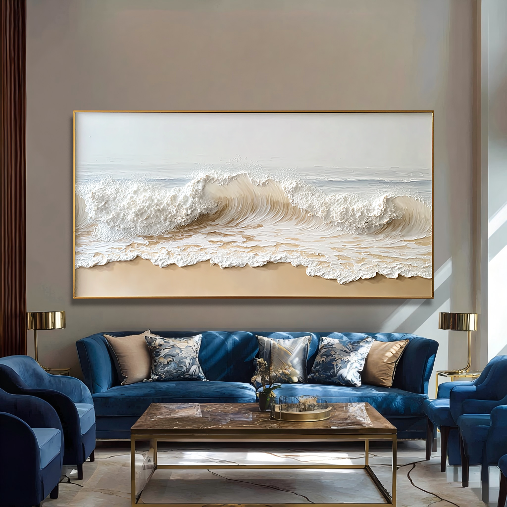 Ivory Break – Textured Ocean Wave Wall Art – Hand Painted Coastal Canvas