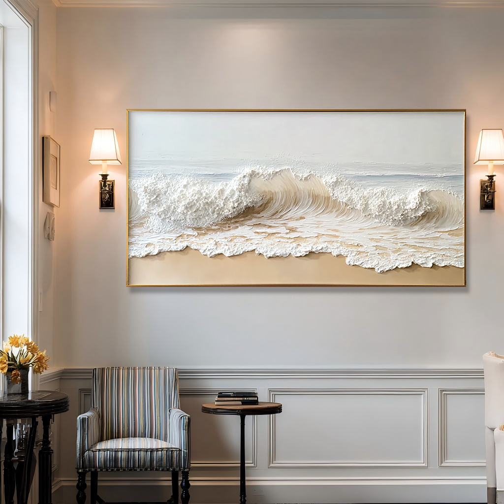 Ivory Break – Textured Ocean Wave Wall Art – Hand Painted Coastal Canvas