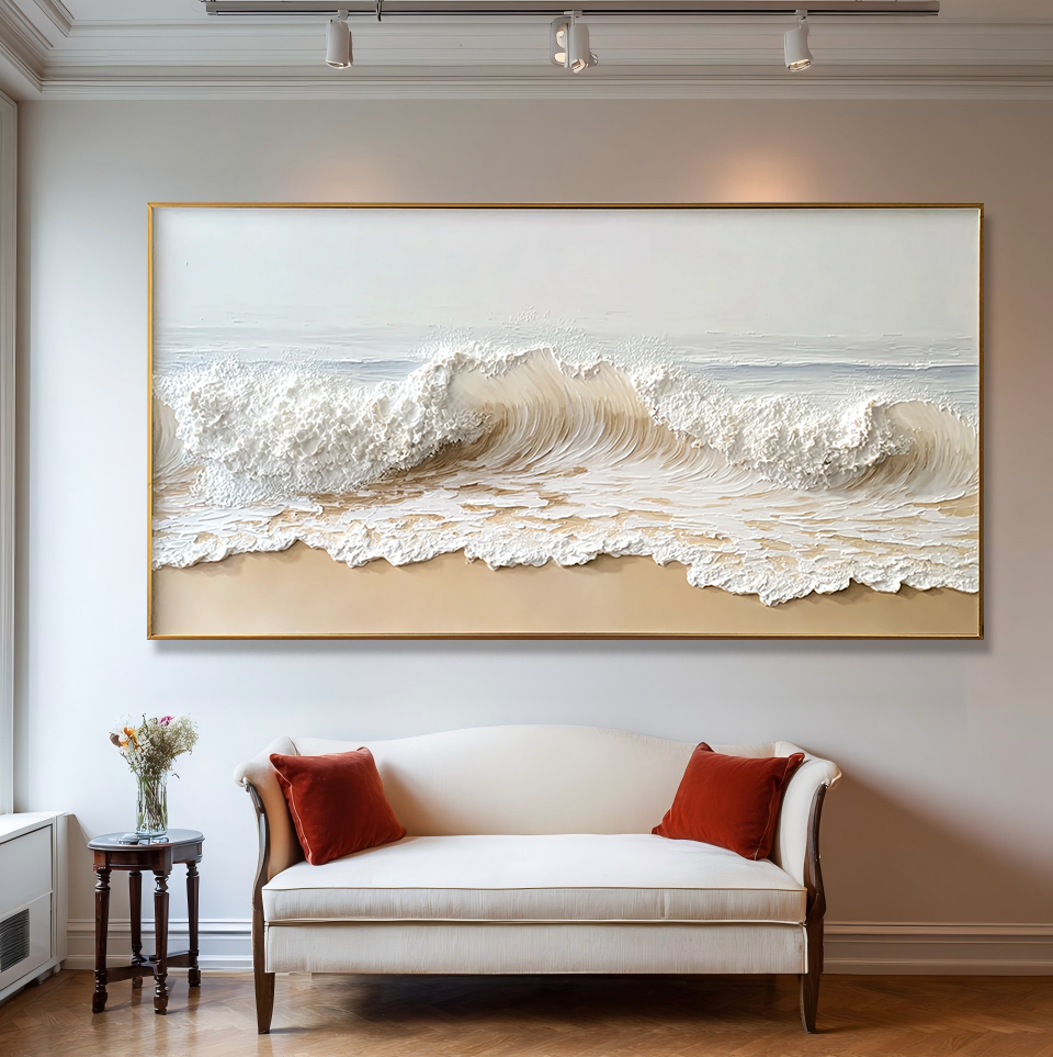 Ivory Break – Textured Ocean Wave Wall Art – Hand Painted Coastal Canvas