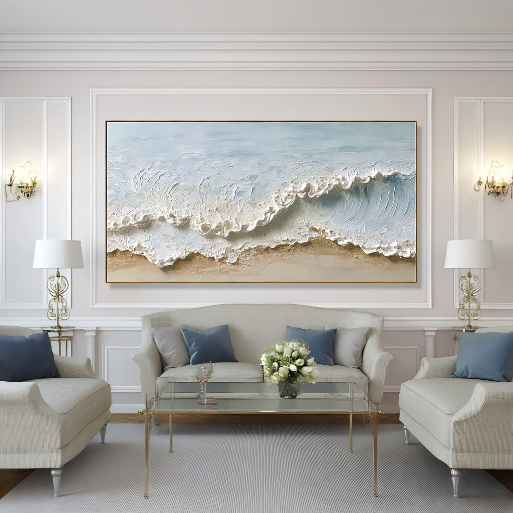 Silver Crest – Textured Ocean Wave Wall Art – Hand Painted Coastal Canvas