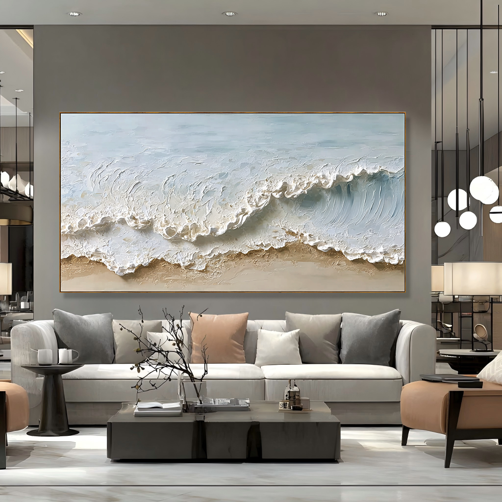 Silver Crest – Textured Ocean Wave Wall Art – Hand Painted Coastal Canvas