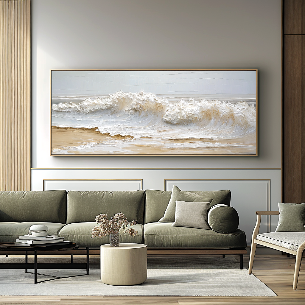 Golden Tide – Textured Ocean Wave Wall Art – Hand Painted Coastal Canvas