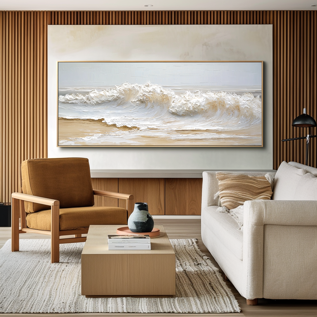 Golden Tide – Textured Ocean Wave Wall Art – Hand Painted Coastal Canvas