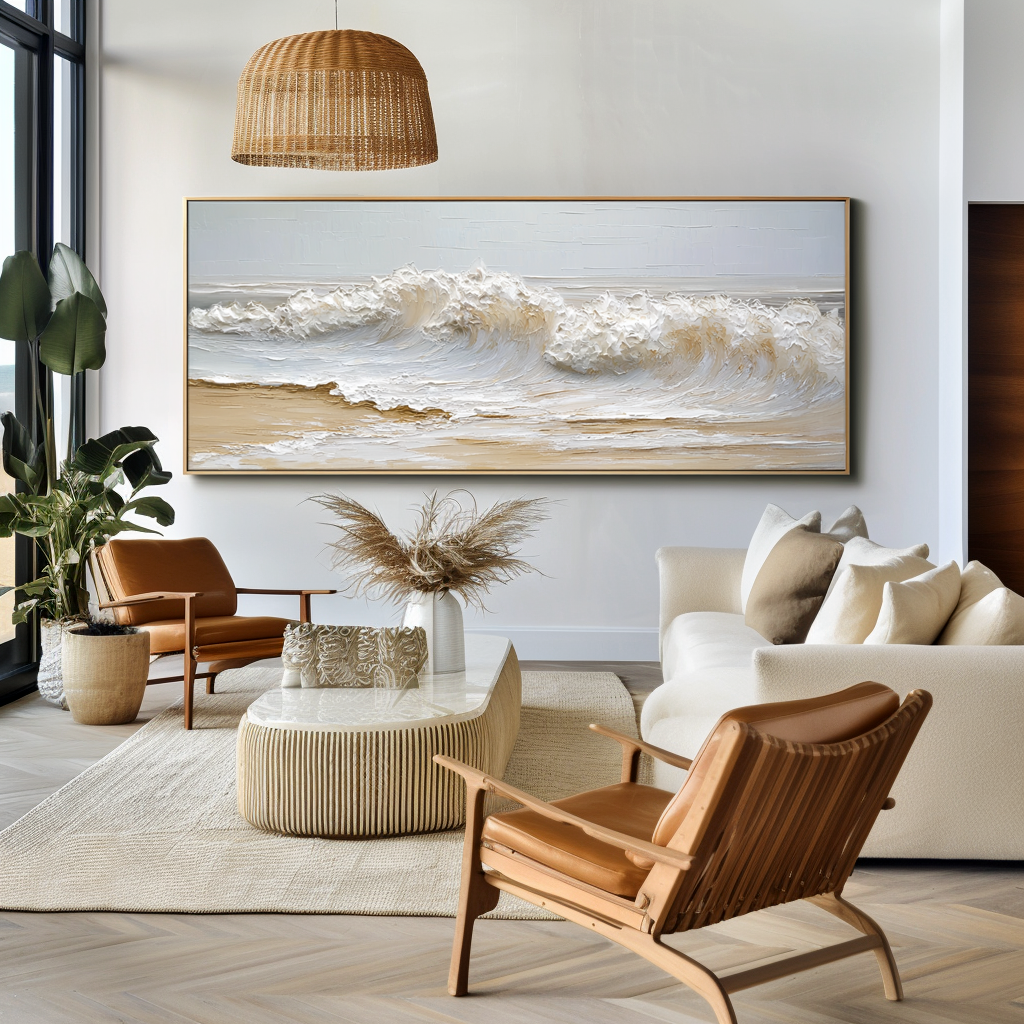 Golden Tide – Textured Ocean Wave Wall Art – Hand Painted Coastal Canvas