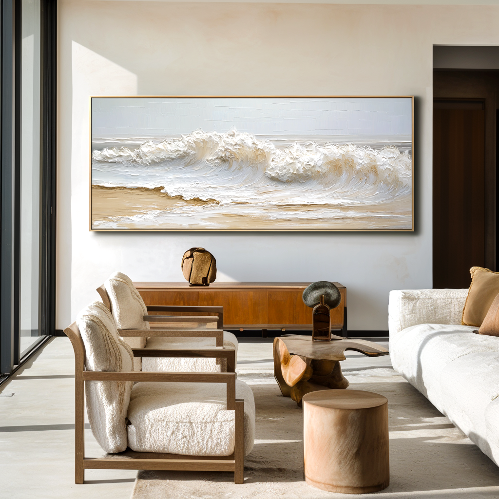 Golden Tide – Textured Ocean Wave Wall Art – Hand Painted Coastal Canvas