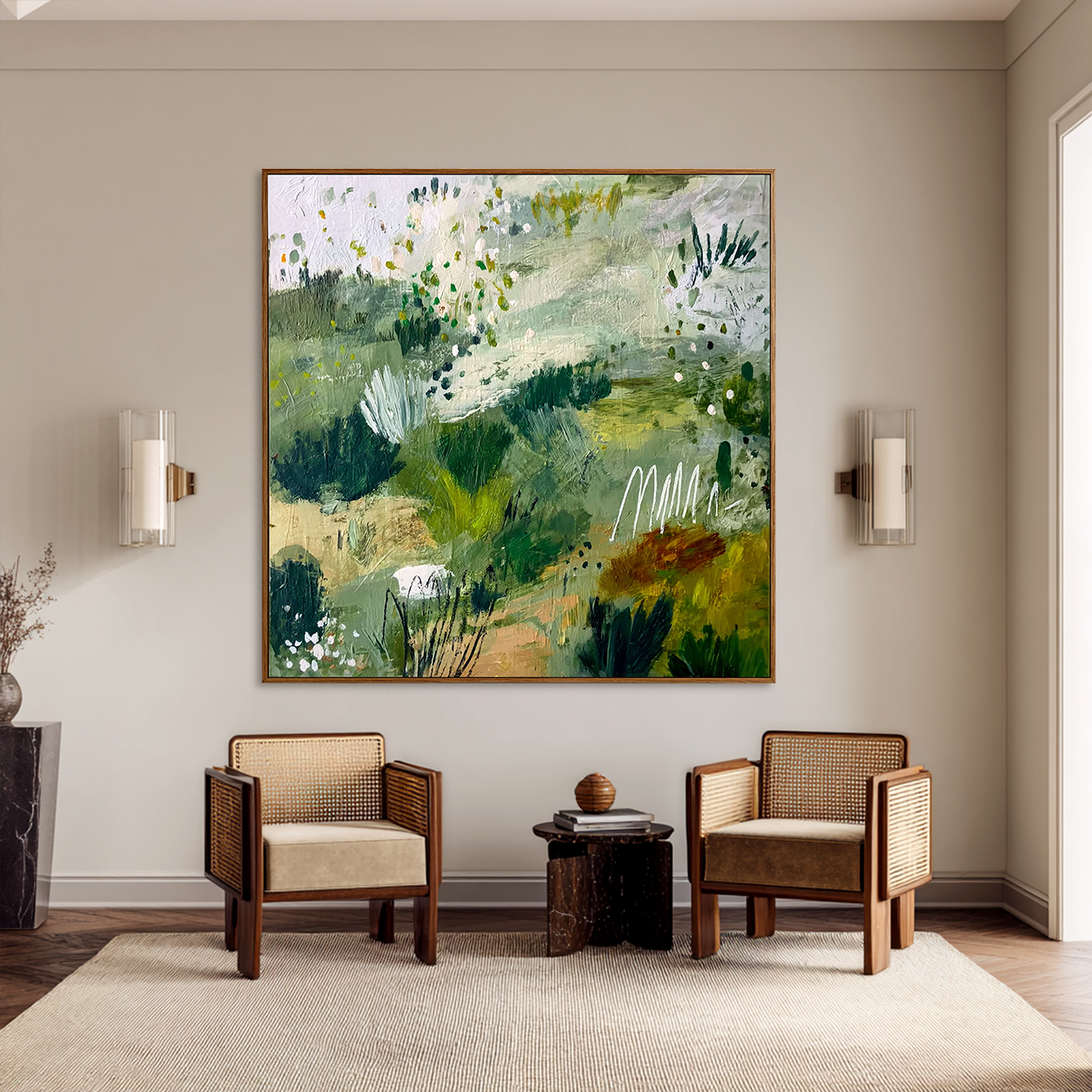 Verdant Meadow – Large Textured Abstract Landscape Wall Art
