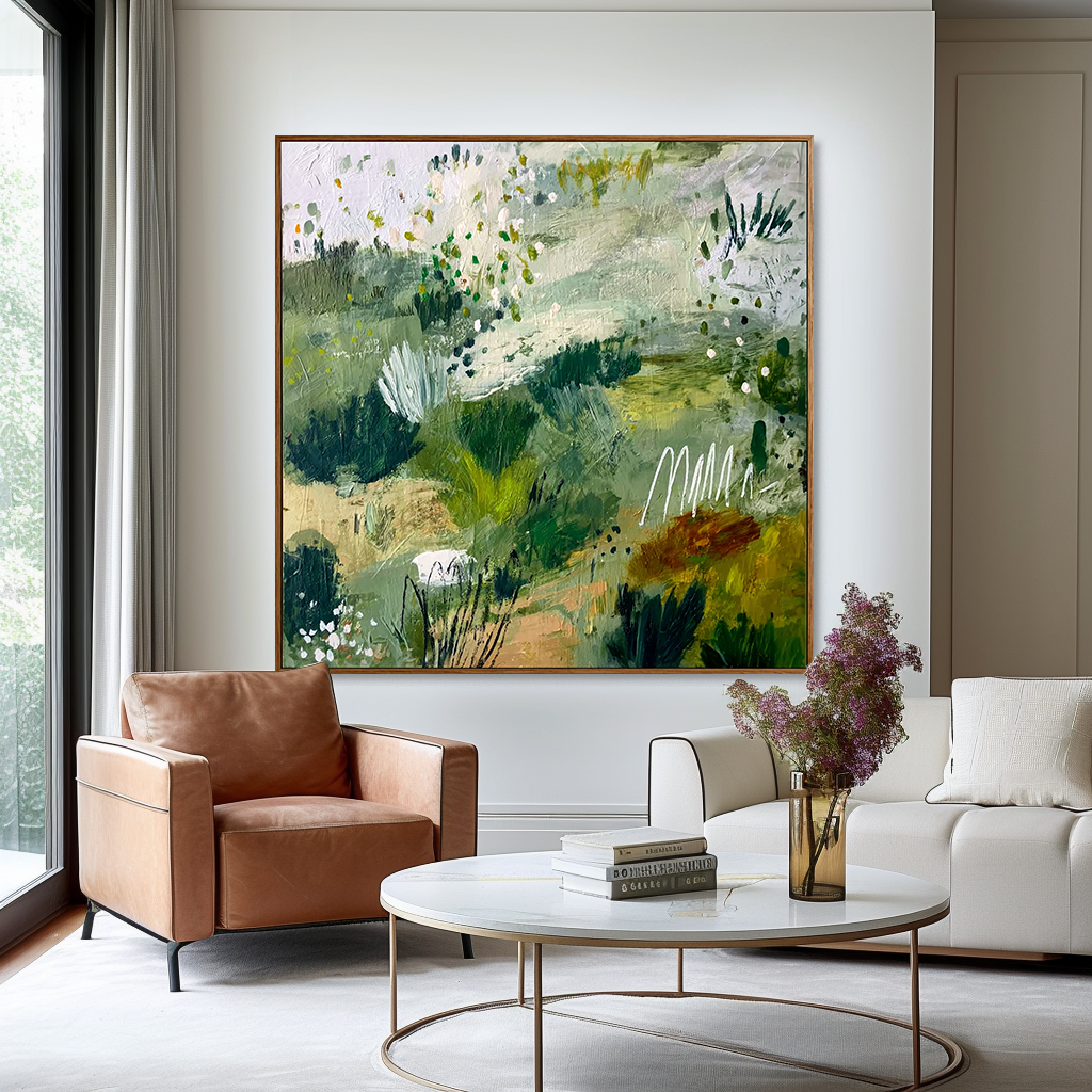 Verdant Meadow – Large Textured Abstract Landscape Wall Art