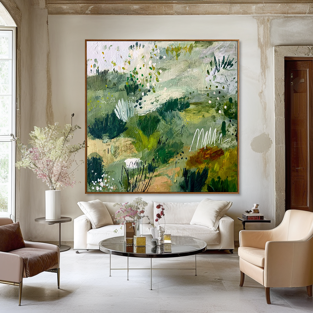 Verdant Meadow – Large Textured Abstract Landscape Wall Art