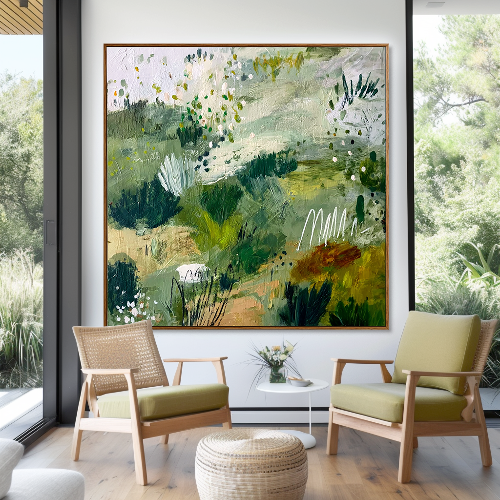 Verdant Meadow – Large Textured Abstract Landscape Wall Art