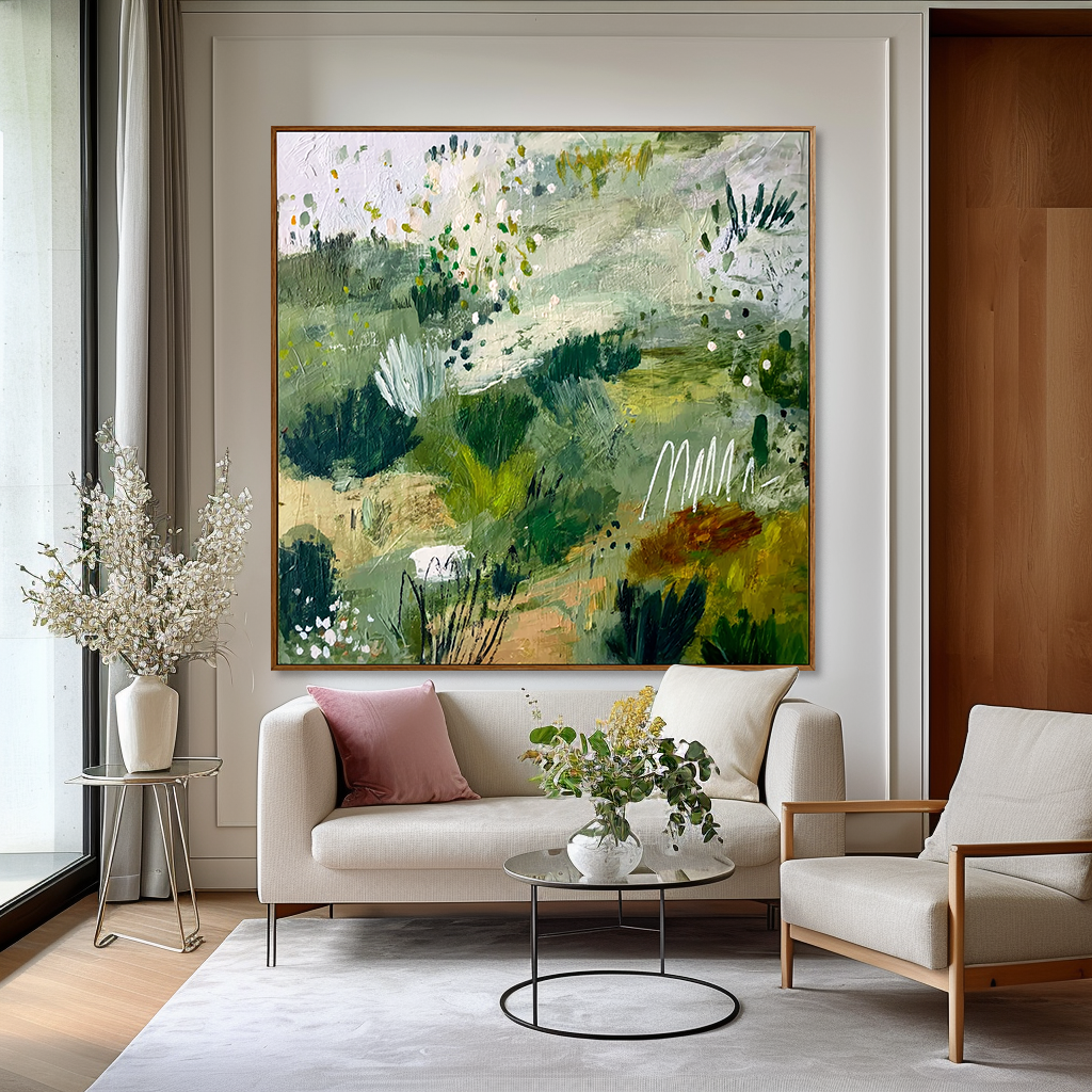 Verdant Meadow – Large Textured Abstract Landscape Wall Art