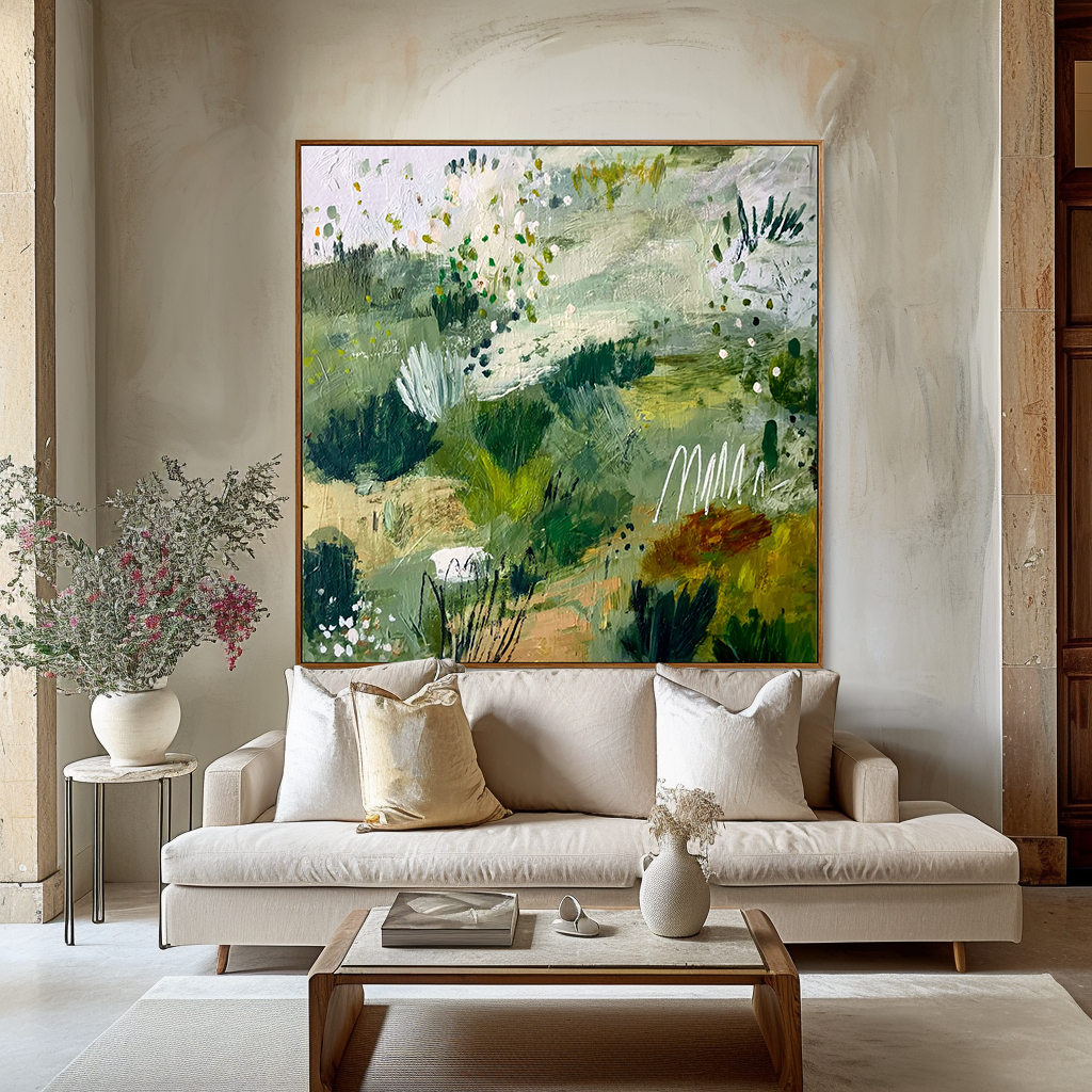 Verdant Meadow – Large Textured Abstract Landscape Wall Art