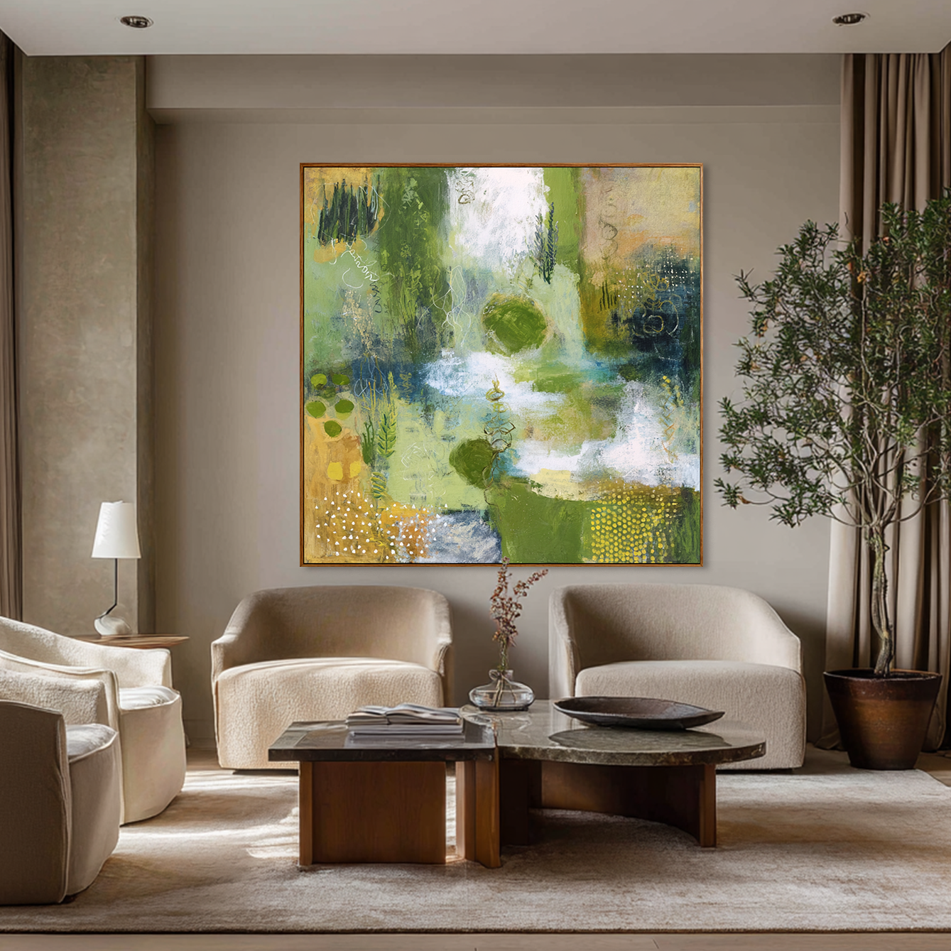 Verdant Echo – Large Textured Abstract Landscape Wall Art