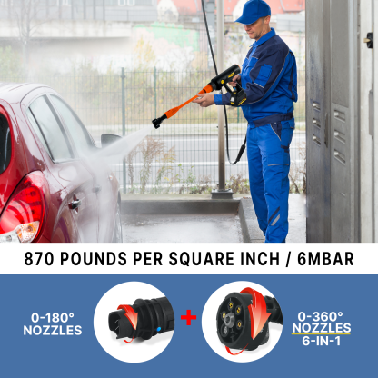 T TOVIA Cordless Pressure Washer Gun, 870PSI Electric Washer Kit, Portable Power Cleaner with 6-in-1 and 0-180°Adjustable Nozzle, Waterproof Battery for Washing Cars Patio Fence Watering Plants-T TOVIA Offical Online Store