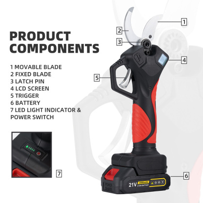 Electric Pruning Shears, T TOVIA Cordless Tree Pruner with 2 Pack 21V Lithium Battery, SK5 Blades, 1.6 Inch Cutting Diameter, Compatible for Makita 18V Battery-T TOVIA Offical Online Store