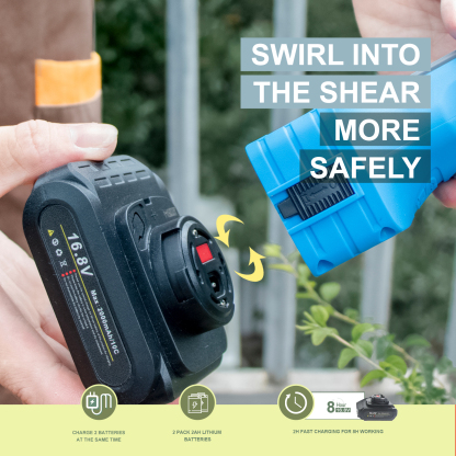 T TOVIA Electric Cordless Pruning Shears for Tree Trimming with 2 Pack Backup Rechargeable 2Ah 16.8V Lithium Battery Powered Brushless Motor Tree Branch Pruner Adjustable Cutting Diameter, 8 Working Hours-T TOVIA Offical Online Store