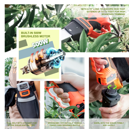 T TOVIA Cordless Pruner Kit, 1.2'' Electric Pruning Shears with 75 Inch Foldable Extension Pole, 2 Pack 21V Rechargeable Batteries, Power Pruner for Gardening, Tree Trimming-T TOVIA Offical Online Store