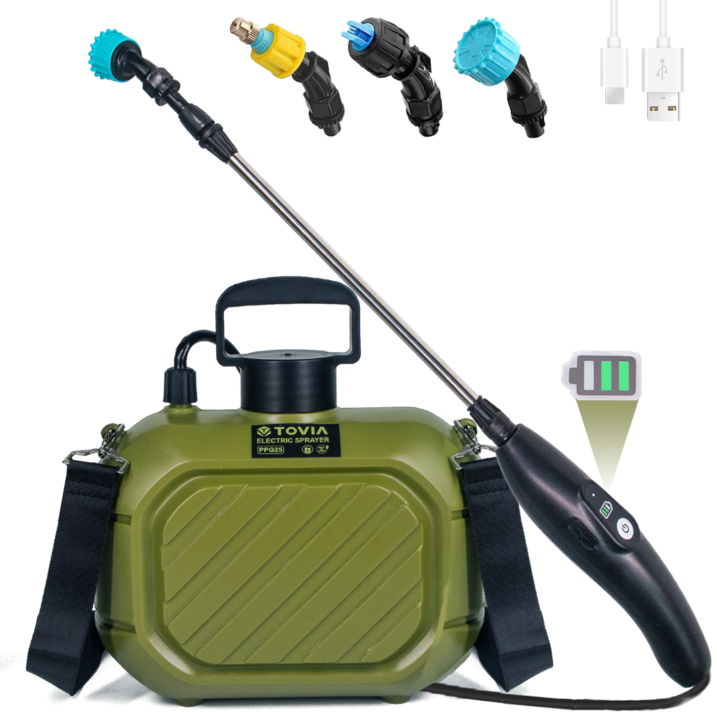 T TOVIA Battery Powered Sprayer Wand, 23.6'' Electric Telescopic Watering Wand with 10Ft Hose & 3 Nozzles, USB Rechargeable & Portable Spray Wand for Gardening-T TOVIA Offical Online Store