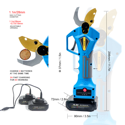 T TOVIA Electric Cordless Pruning Shears for Tree Trimming with 2 Pack Backup Rechargeable 2Ah 16.8V Lithium Battery Powered Brushless Motor Tree Branch Pruner Adjustable Cutting Diameter, 8 Working Hours-T TOVIA Offical Online Store