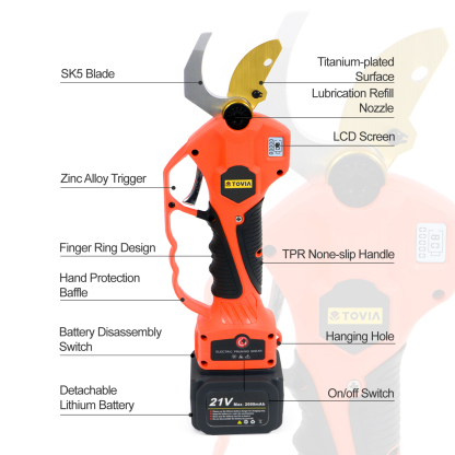 T TOVIA Cordless Pruner Kit, 1.2'' Electric Pruning Shears with 75 Inch Foldable Extension Pole, 2 Pack 21V Rechargeable Batteries, Power Pruner for Gardening, Tree Trimming-T TOVIA Offical Online Store