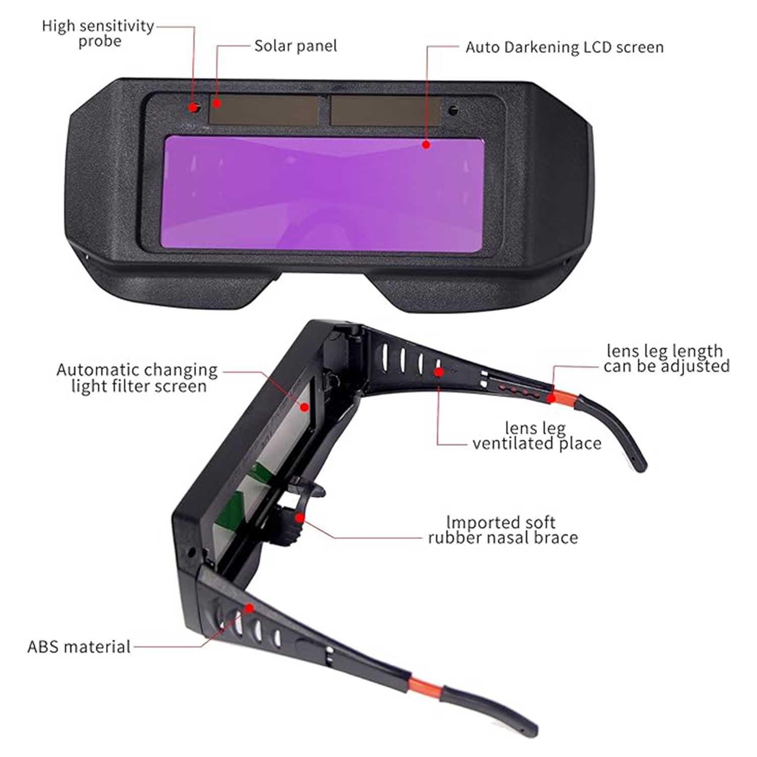 T TOVIA LCD Welder Glasses Safety Protective Solar Powered Auto Darkening Welding Goggles with Adjustable Shade, 2 Sensors Welder Glasses for TIG MIG MMA Plasma