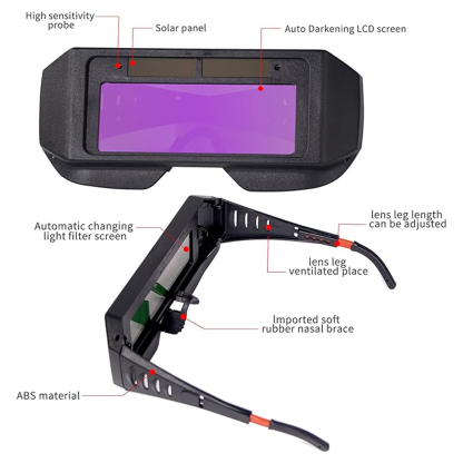 T TOVIA LCD Welder Glasses Safety Protective Solar Powered Auto Darkening Welding Goggles with Adjustable Shade, 2 Sensors Welder Glasses for TIG MIG MMA Plasma