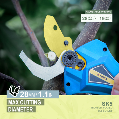 T TOVIA Electric Cordless Pruning Shears for Tree Trimming with 2 Pack Backup Rechargeable 2Ah 16.8V Lithium Battery Powered Brushless Motor Tree Branch Pruner Adjustable Cutting Diameter, 8 Working Hours-T TOVIA Offical Online Store
