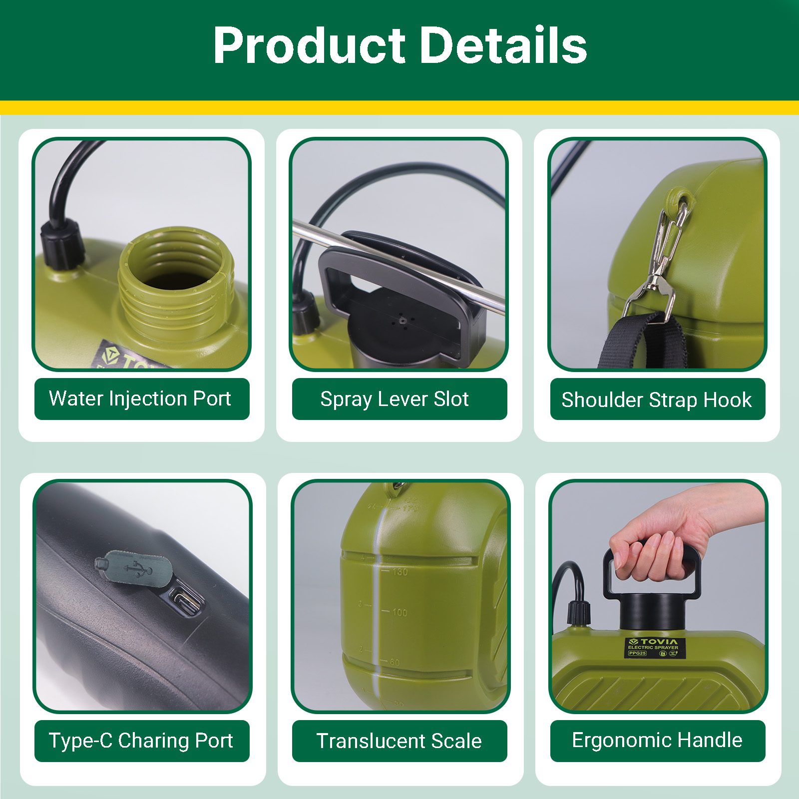 T TOVIA Battery Powered Sprayer Wand, 23.6'' Electric Telescopic Watering Wand with 10Ft Hose & 3 Nozzles, USB Rechargeable & Portable Spray Wand for Gardening-T TOVIA Offical Online Store