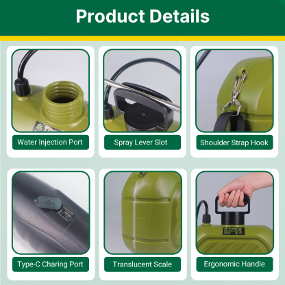 T TOVIA Battery Powered Sprayer Wand, 23.6'' Electric Telescopic Watering Wand with 10Ft Hose & 3 Nozzles, USB Rechargeable & Portable Spray Wand for Gardening-T TOVIA Offical Online Store