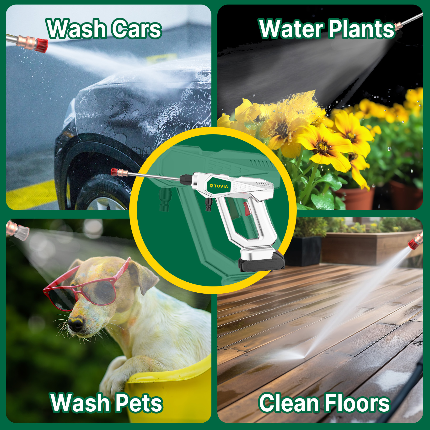 T TOVIA Cordless Pressure Washer for MAKITA 18V LXT Battery, 363PSI Portable Power Cleaner with 0° & 40° Nozzle, 2 Pack 21V Batteries, Handheld Washer Gun Kit for Car/Floor/Plants Washing & Watering-T TOVIA Offical Online Store