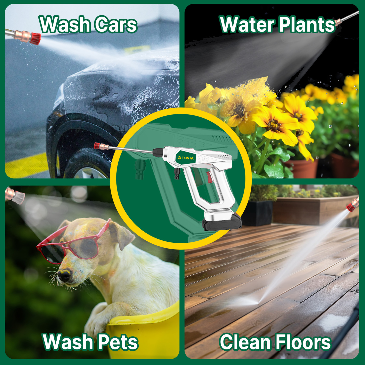 T TOVIA Cordless Pressure Washer for MAKITA 18V LXT Battery, 363PSI Portable Power Cleaner with 0° & 40° Nozzle, 2 Pack 21V Batteries, Handheld Washer Gun Kit for Car/Floor/Plants Washing & Watering-T TOVIA Offical Online Store