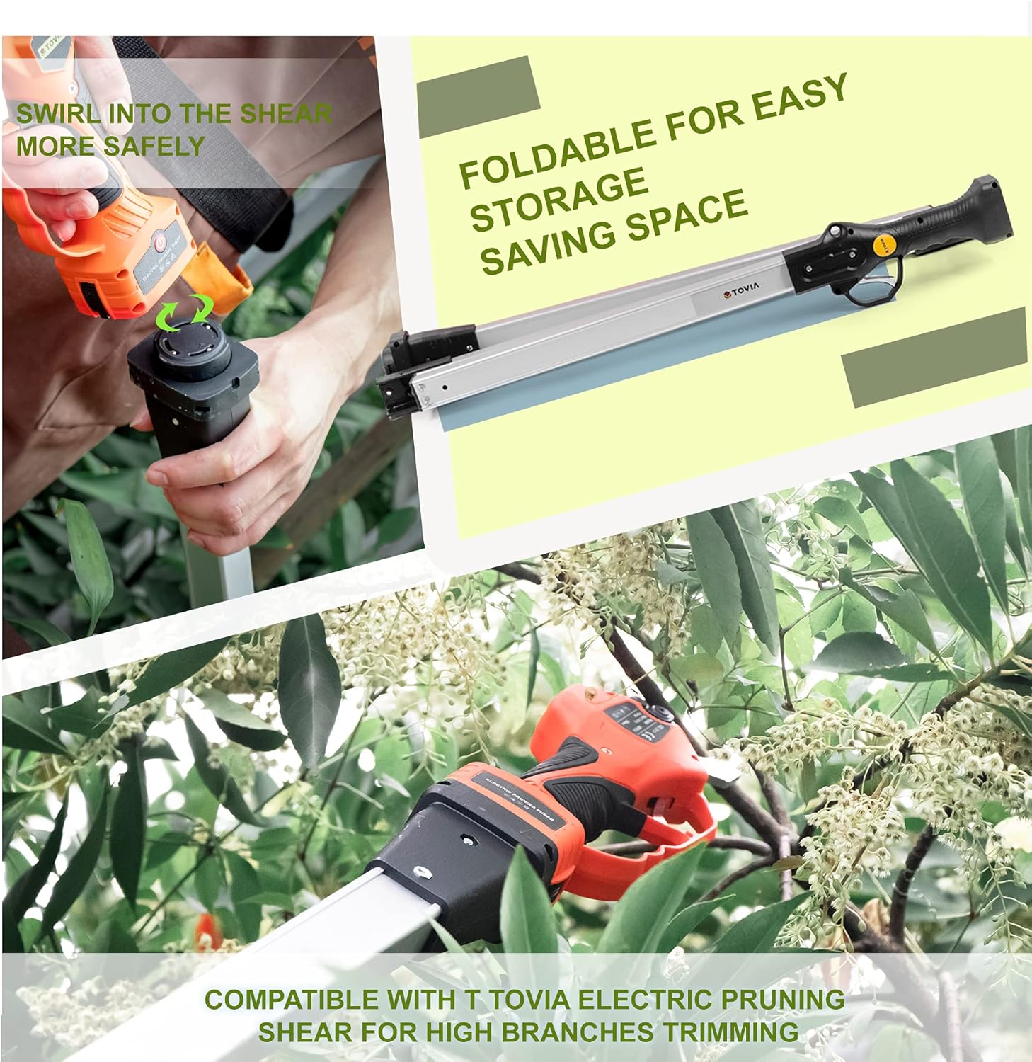 T TOVIA 51.2/75 Inch Extension Pole for Cordless Electric Pruning Shears Sturdy and Lightweight Aluminum Alloy Telescopic Rod, Safe and Convenient (130/190cm)