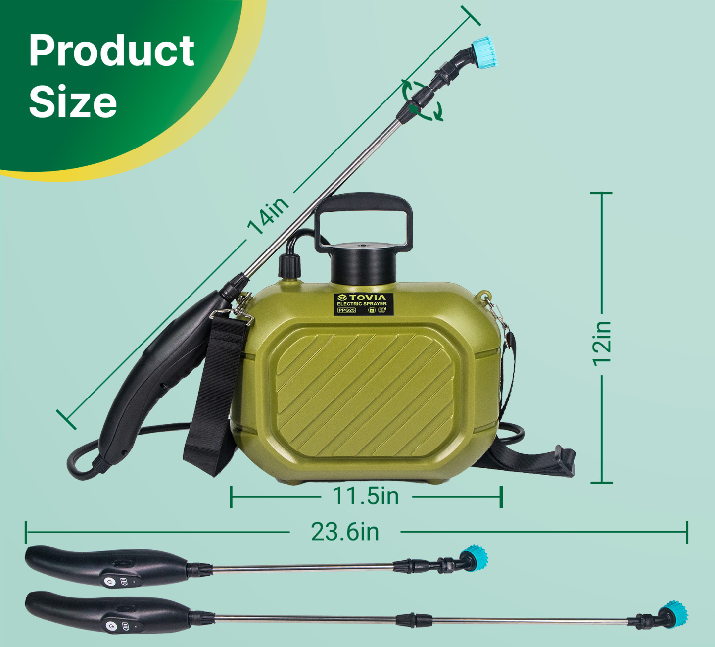 T TOVIA Battery Powered Sprayer Wand, 23.6'' Electric Telescopic Watering Wand with 10Ft Hose & 3 Nozzles, USB Rechargeable & Portable Spray Wand for Gardening-T TOVIA Offical Online Store