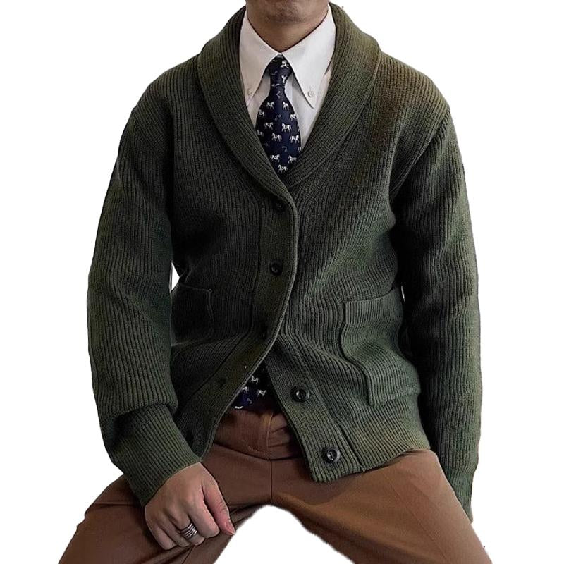 Men'S Vintage Solid Color Shawl Collar Knitted Cardigan