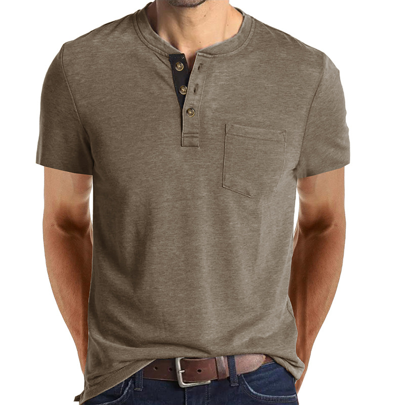 🔥Last Day Promotion 70% OFF 🎁 Summer European and American Men's Short Sleeve T-shirt Foreign Trade Men's Henry T-shirt Cross-border Clothing Round Neck Top
