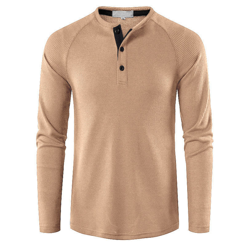🔥Last Day Promotion 70% OFF 🎁 autumn and winter European and American men's clothing Henry collar long-sleeved T-shirt Foreign trade men's shirt waffle T-shirt bottoming shirt