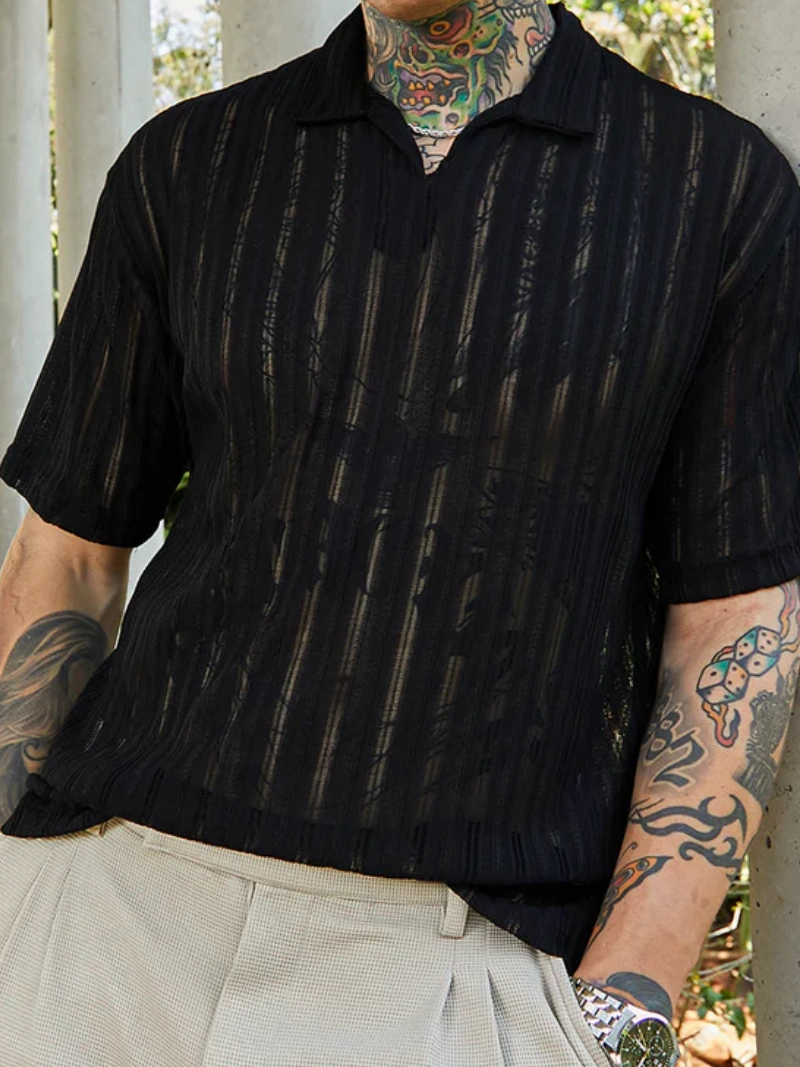 Striped Design Short Sleeve Polo Shirt