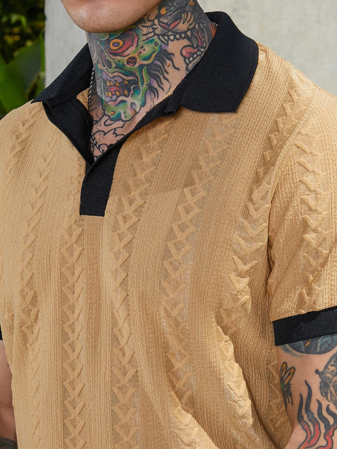 Cable Knit Short Sleeve Polo Shirt