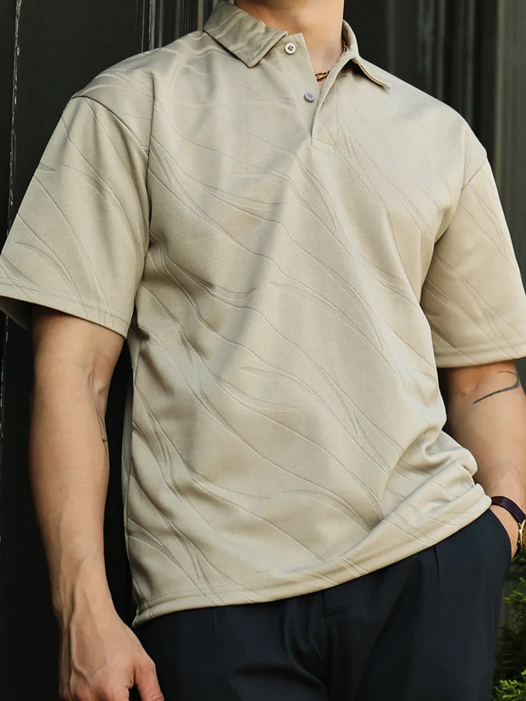 Subtle Pattern Short Sleeve Polo Shirt