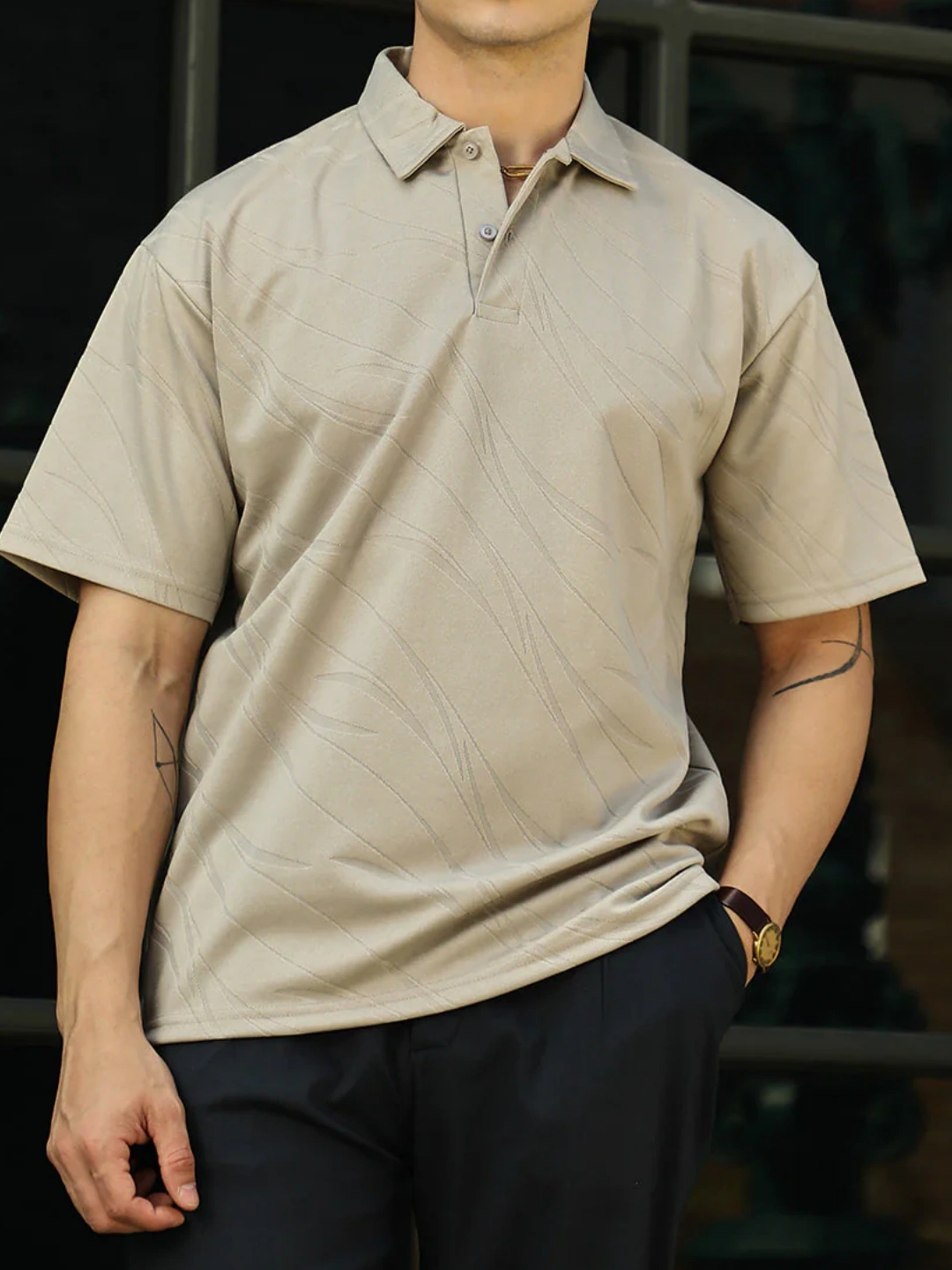 Subtle Pattern Short Sleeve Polo Shirt